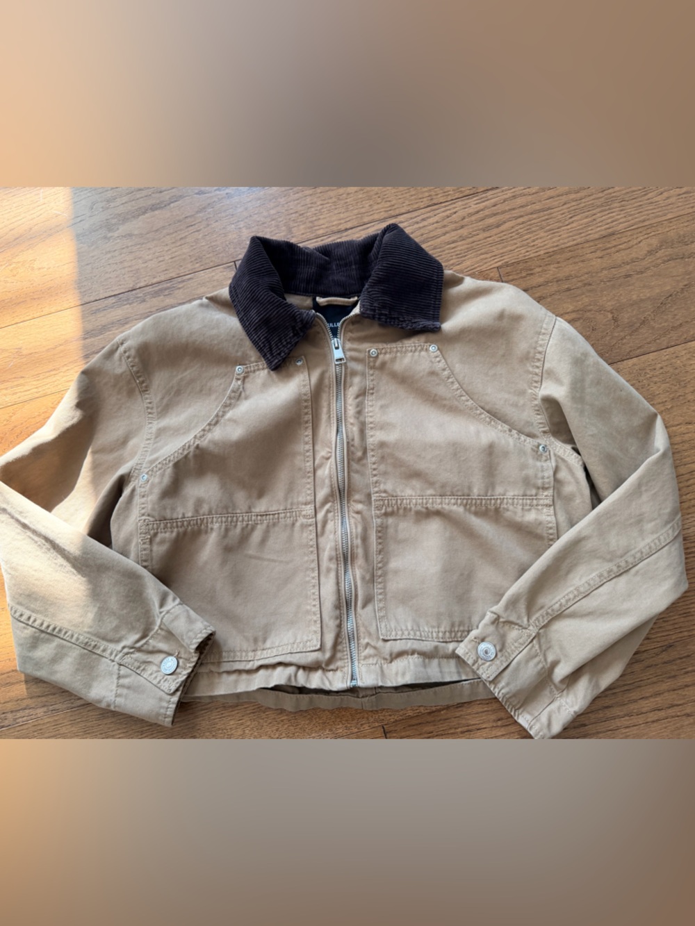 Pull&Bear Tan Jacket with Dark Brown Corduroy Collar